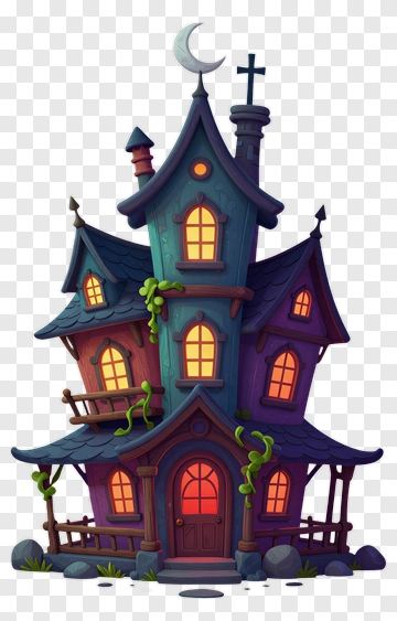 Cartoon Haunted House With Creepy Vines PNG