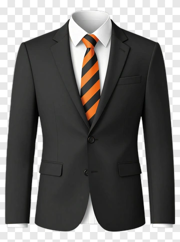 Black Suit With Orange Striped Tie PNG