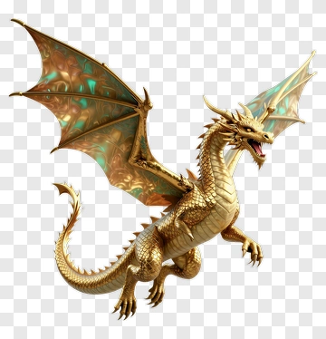 3D Golden Dragon With Wings PNG