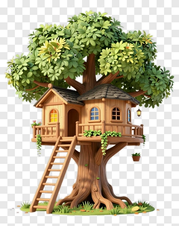 Colorful Treehouse With A Large Tree PNG