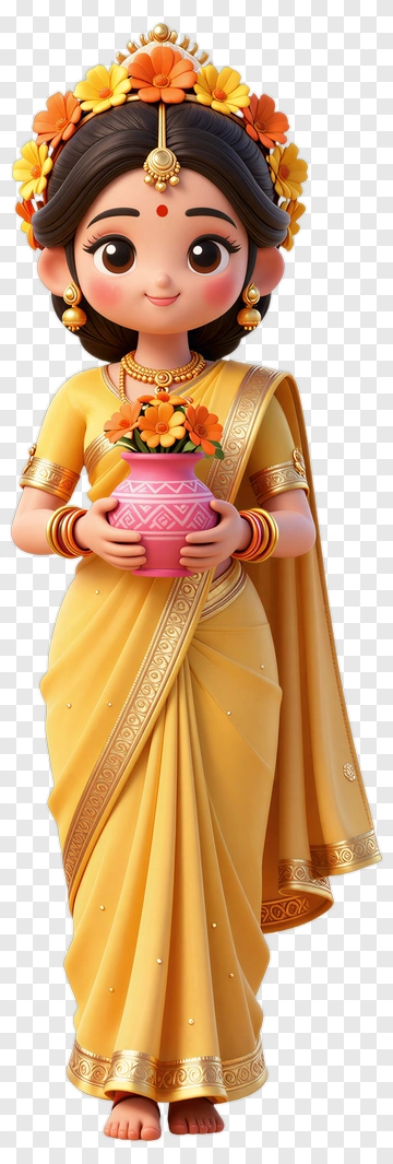 Cartoon Woman Holding A Flower Pot PNG