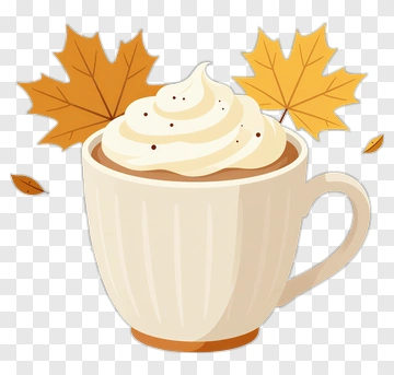 Coffee Cup With Whipped Cream And Autumn Leaves PNG