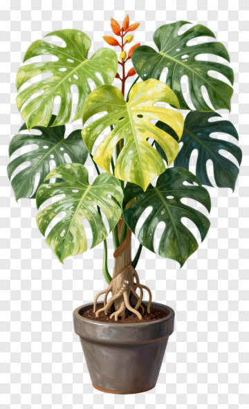 Colorful Monstera Plant In A Pot PNG