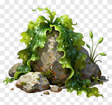 Rock With Green Algae And Plants PNG