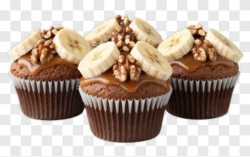 Chocolate Cupcakes With Banana And Nuts PNG