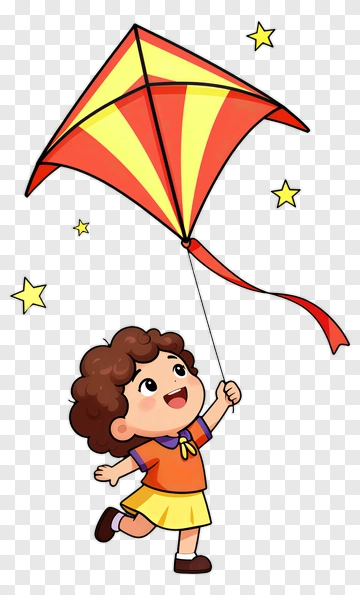 Cartoon Girl Flying A Kite PNG
