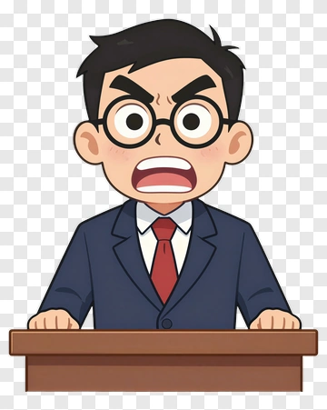 Angry Cartoon Teacher At A Desk PNG