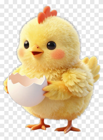 3D Chick Holding A Broken Eggshell PNG