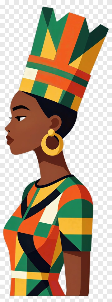 Stylized Woman Wearing Colorful Crown PNG