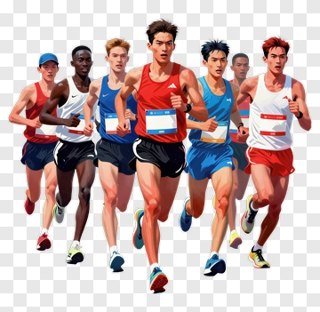 Group Of Runners Competing In A Race PNG