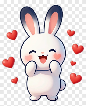 Cute Cartoon Bunny With Hearts PNG