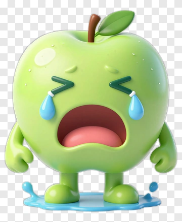 Cartoon Green Apple With Tears PNG