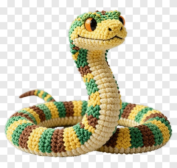 Crochet Green And Yellow Snake PNG
