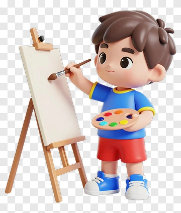 Cartoon Boy Painting On An Easel PNG