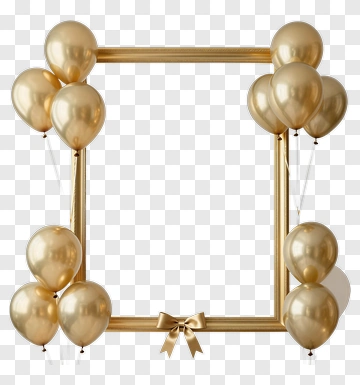 Gold Balloon Frame With Decorative Bow PNG