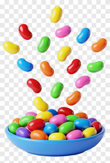 Colorful Jelly Beans In A Blue Bowl PNG