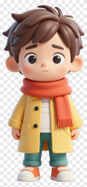 3D Boy With Brown Hair Wearing A Yellow Coat PNG