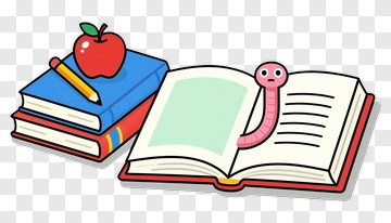 Cartoon Books With Apple And Worm PNG