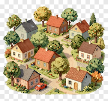 Colorful Neighborhood With Houses And Trees PNG