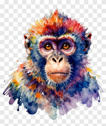 Colorful Watercolor Monkey Portrait PNG
