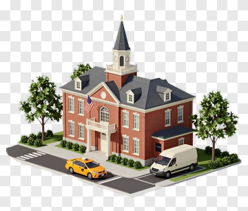 3D Government Building With Cars And Trees PNG