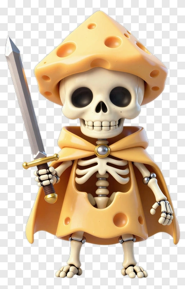 Cartoon Skeleton Holding A Sword In Cheese Armor PNG