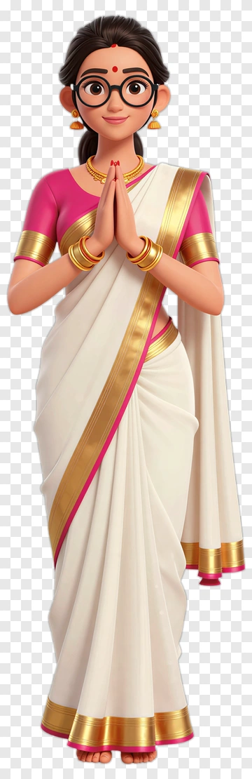 Cartoon Woman In Traditional Saree Greeting PNG