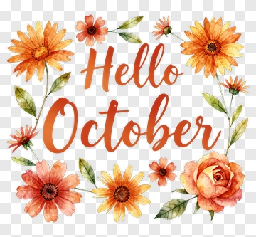 Hello October Floral Design PNG