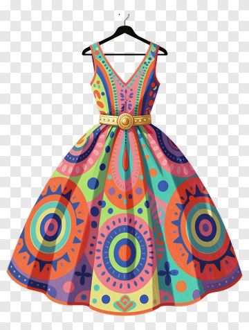 Colorful Dress With Circular Patterns PNG
