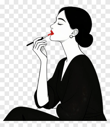 Woman Applying Red Lipstick PNG