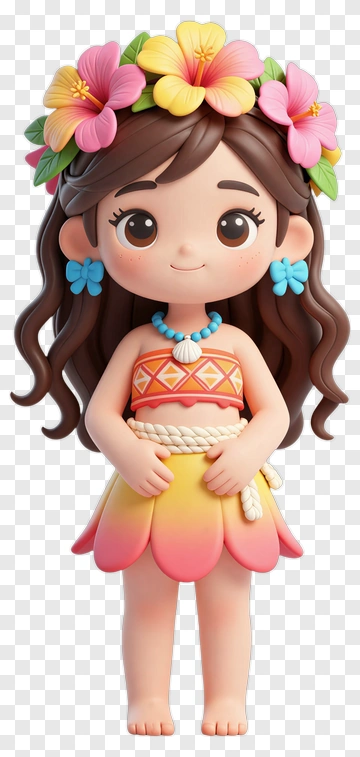 3D Girl In Hawaiian Dress With Floral Headband PNG
