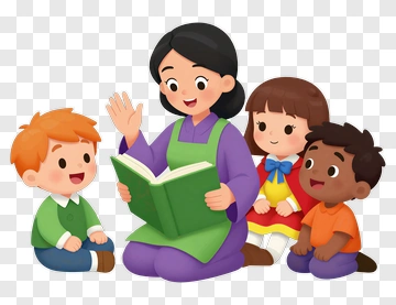 Cartoon Teacher Reading To Children PNG