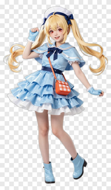 Anime Girl In Blue Dress With Ruffles PNG