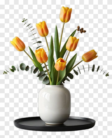 Yellow Tulip Bouquet In A White Vase PNG