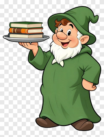 Cartoon Gnome Holding A Stack Of Books PNG