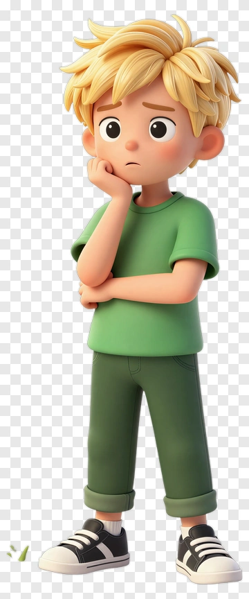 Cartoon Boy Looking Pensive PNG
