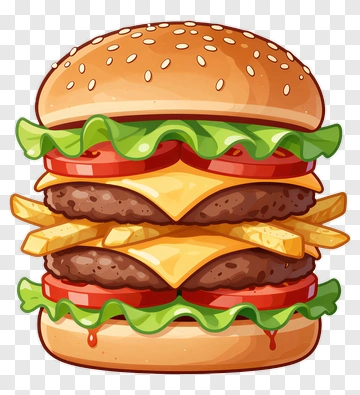 Cheeseburger With Lettuce And Fries PNG