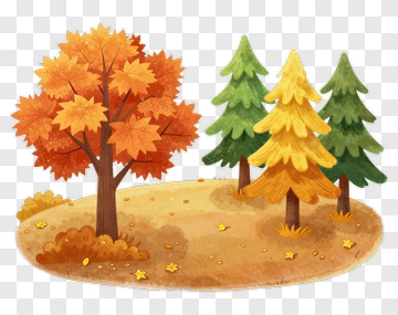 Colorful Autumn Forest With Trees And Fallen Leaves PNG