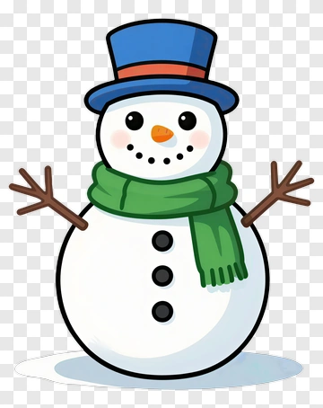 Cartoon Snowman Wearing A Blue Hat And Green Scarf PNG