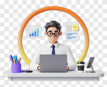 3D Businessman Working On A Laptop PNG