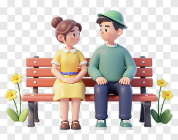 3D Couple Sitting On A Park Bench PNG