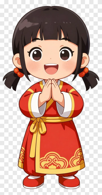 Cartoon Girl In Red Traditional Outfit PNG