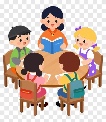 Teacher Reading To Children At A Classroom Table PNG