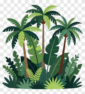 Tropical Palm Trees And Lush Greenery PNG