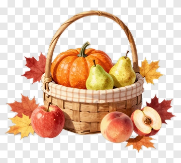 Harvest Basket With Pumpkin And Apples PNG