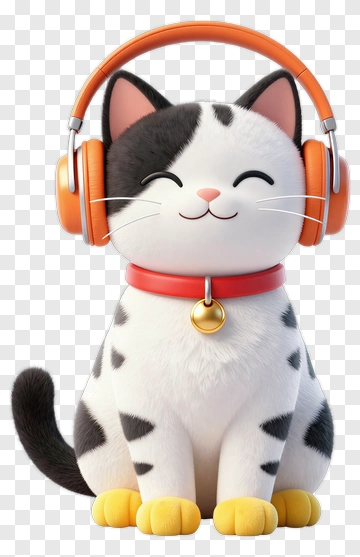 Cartoon Cat Wearing Headphones PNG