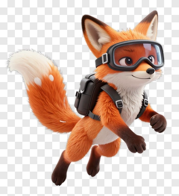 3D Fox Wearing Goggles And Backpack PNG