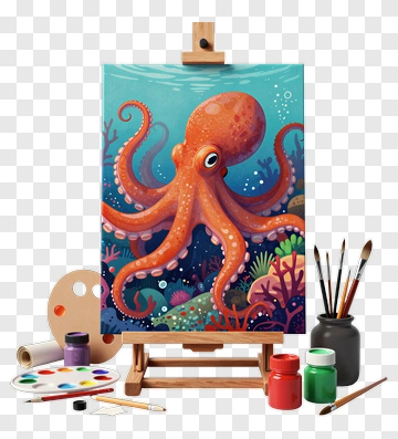 Colorful Octopus Painting On An Easel PNG