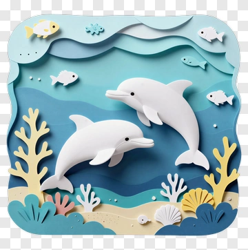 Dolphins Swimming In A Colorful Underwater Scene PNG