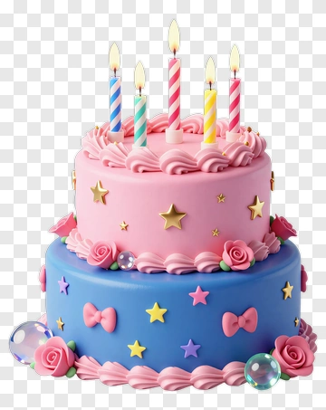 Birthday Cake With Candles And Decorations PNG